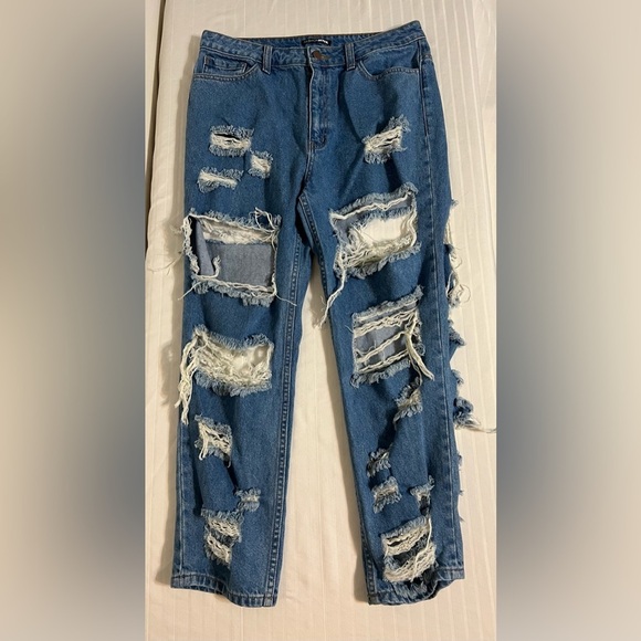 Fashion Nova Destroyed Distressed High Rise Boyfriend Denim Jeans. Sz 11 - Picture 6 of 13